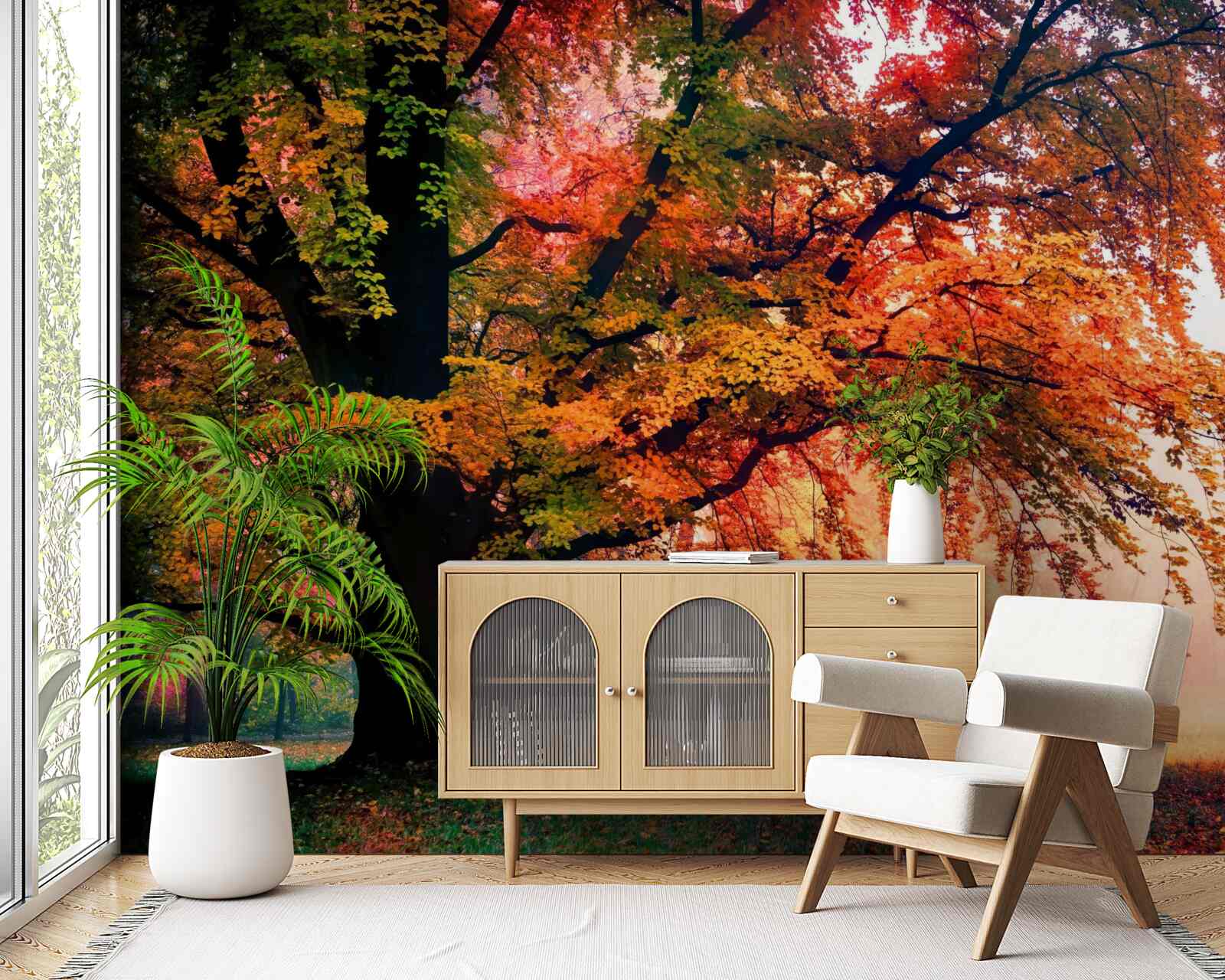 Fototapet pădure învăluită în ceață de toamnă