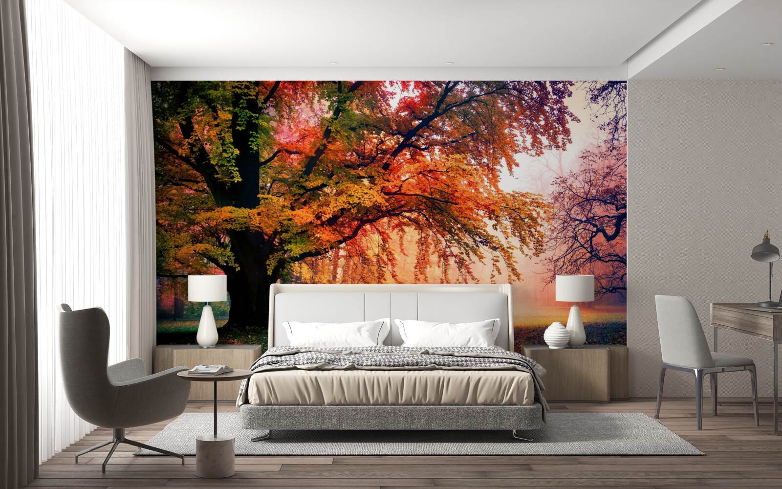 Fototapet pădure învăluită în ceață de toamnă