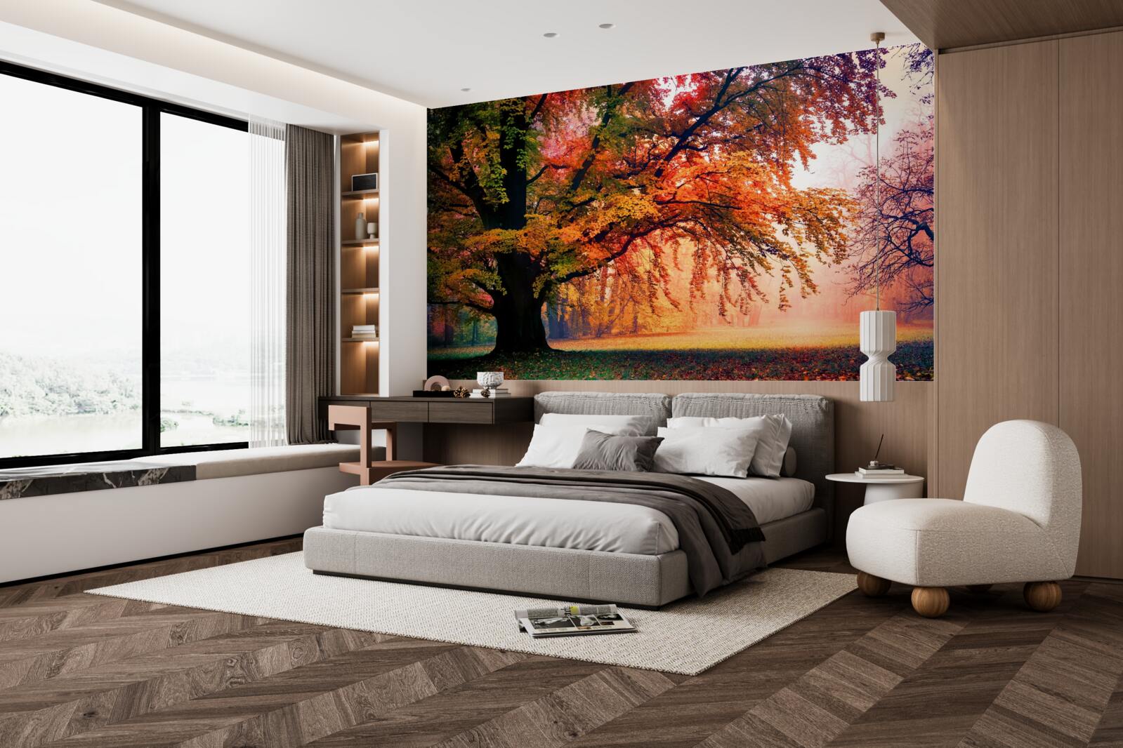 Fototapet pădure învăluită în ceață de toamnă