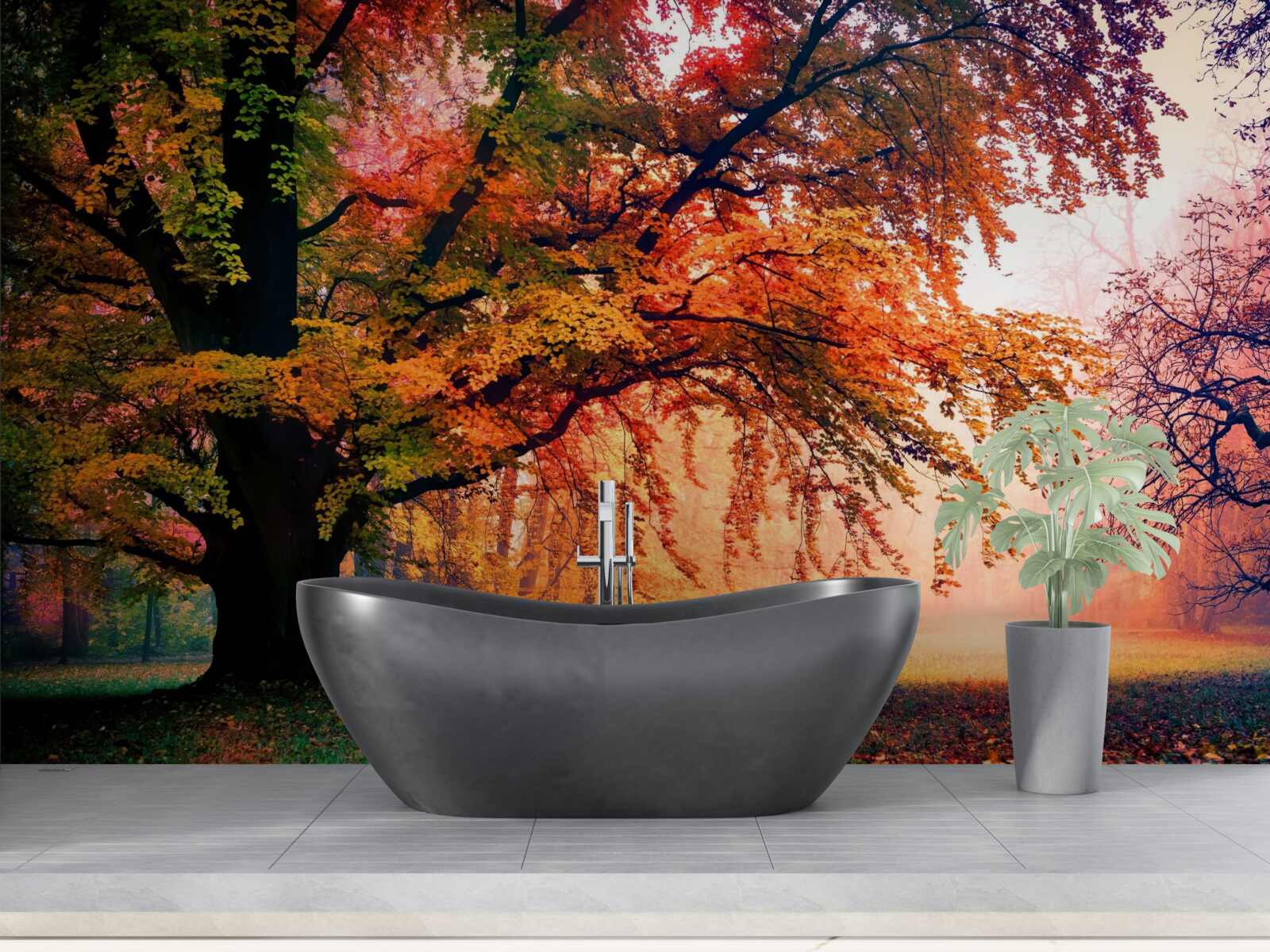 Fototapet pădure învăluită în ceață de toamnă