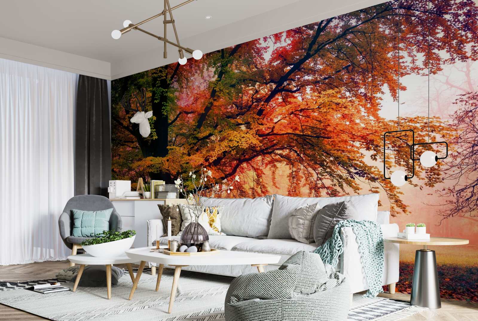 Fototapet pădure învăluită în ceață de toamnă