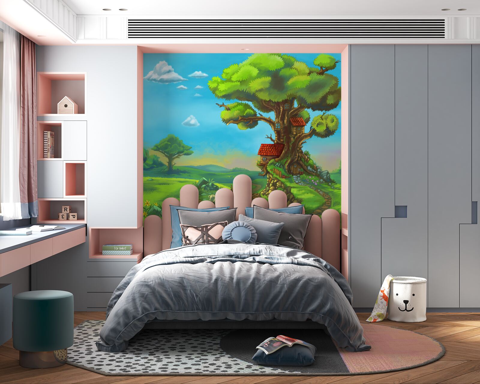 Fototapet cabane magice din copaci cu frunze