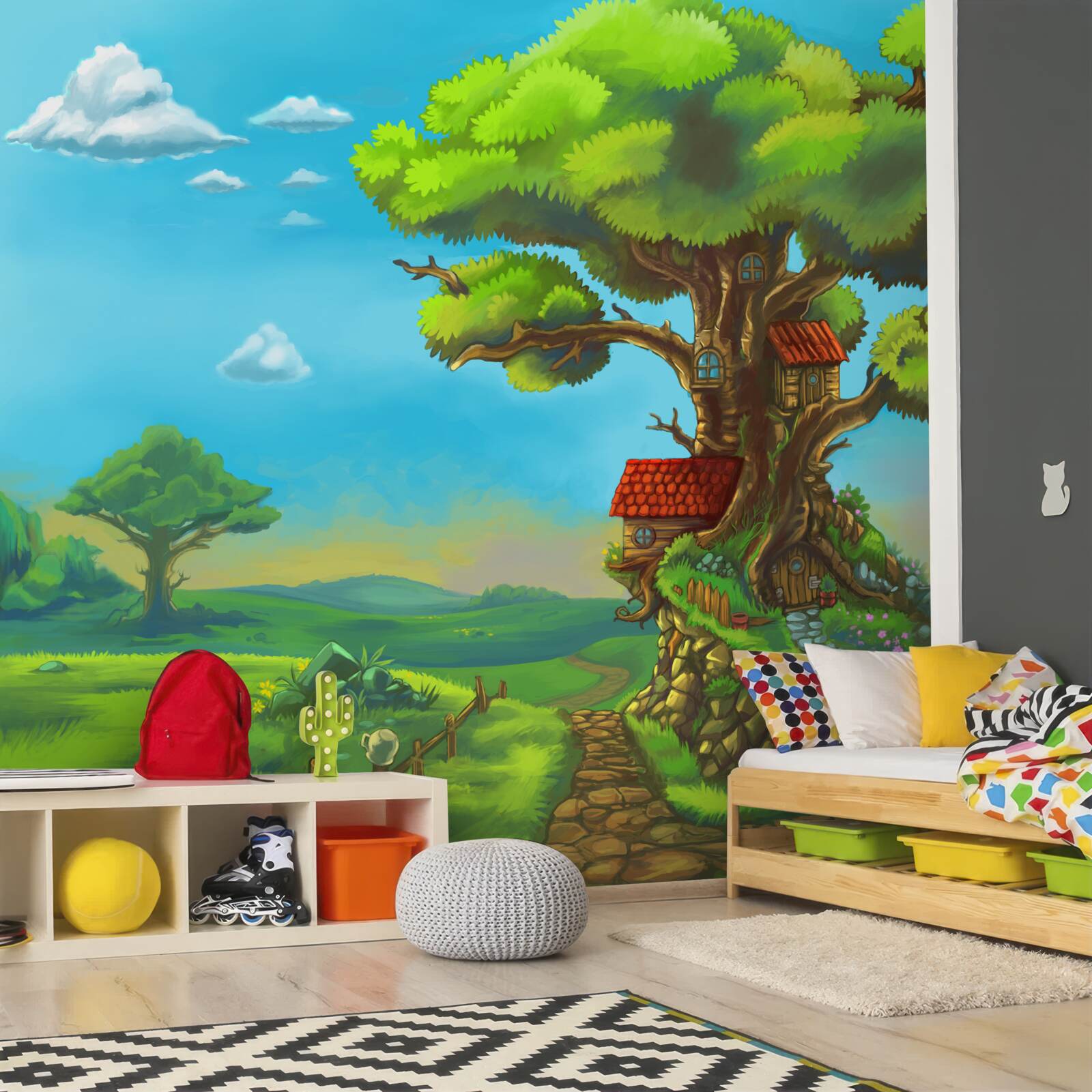 Fototapet cabane magice din copaci cu frunze