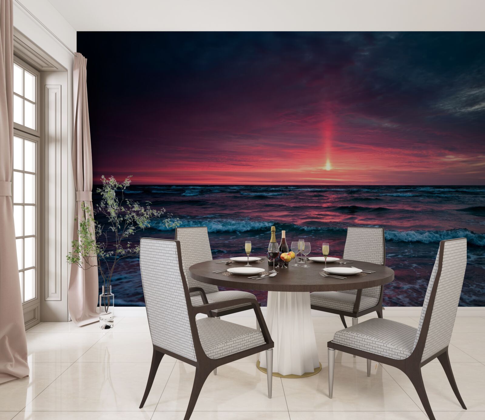 Fototapet soarele apune sub orizontul mării