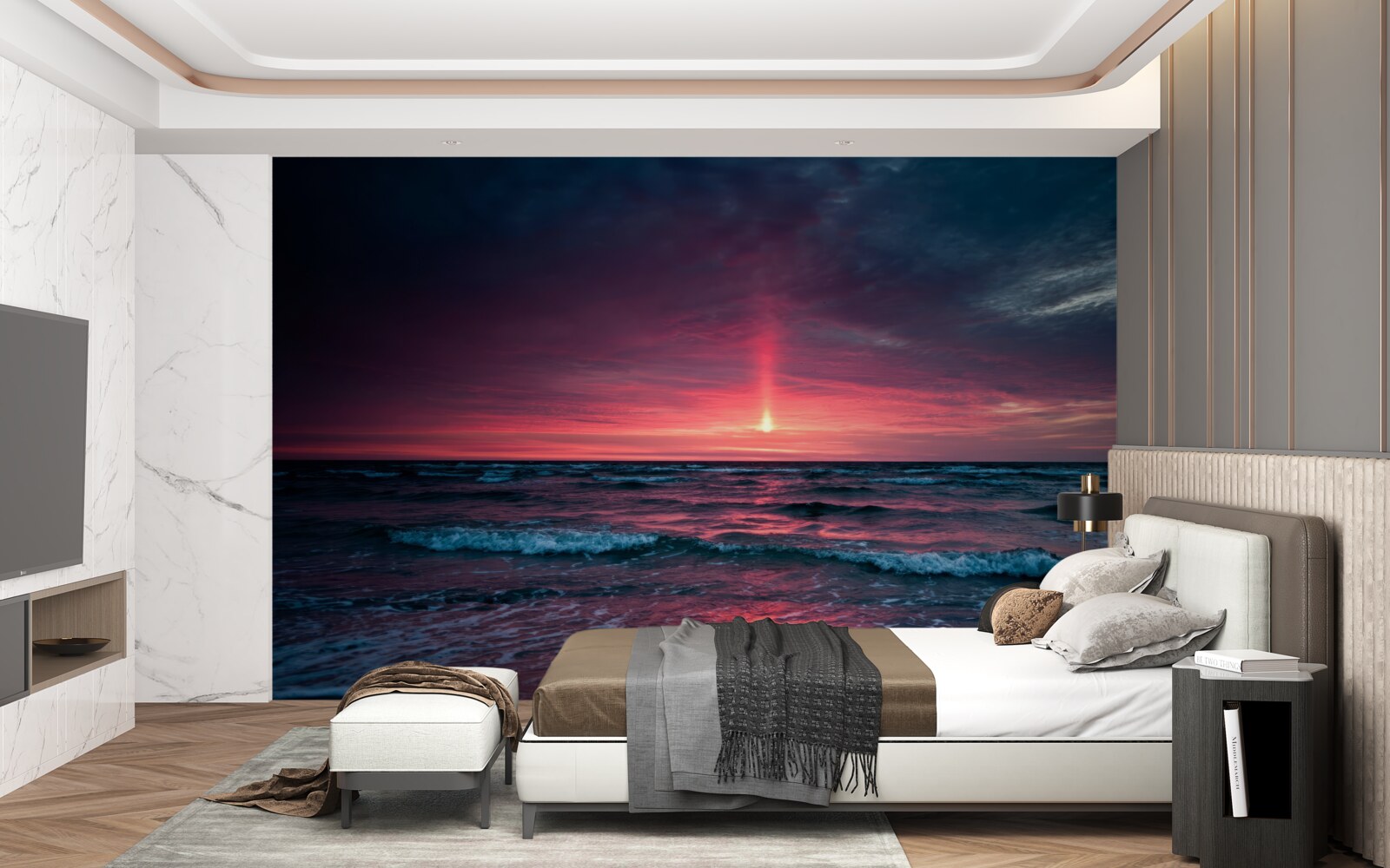 Fototapet soarele apune sub orizontul mării