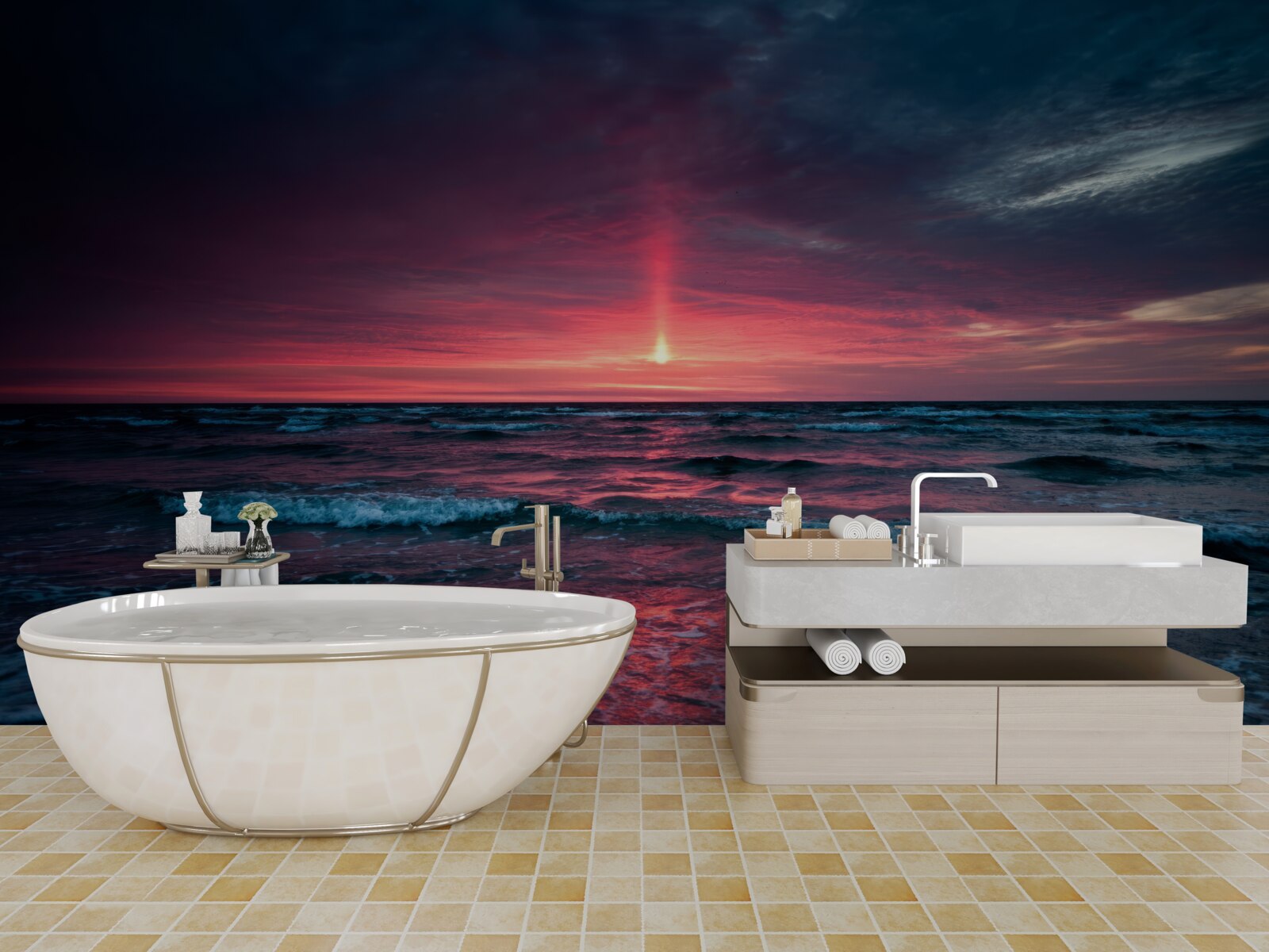 Fototapet soarele apune sub orizontul mării