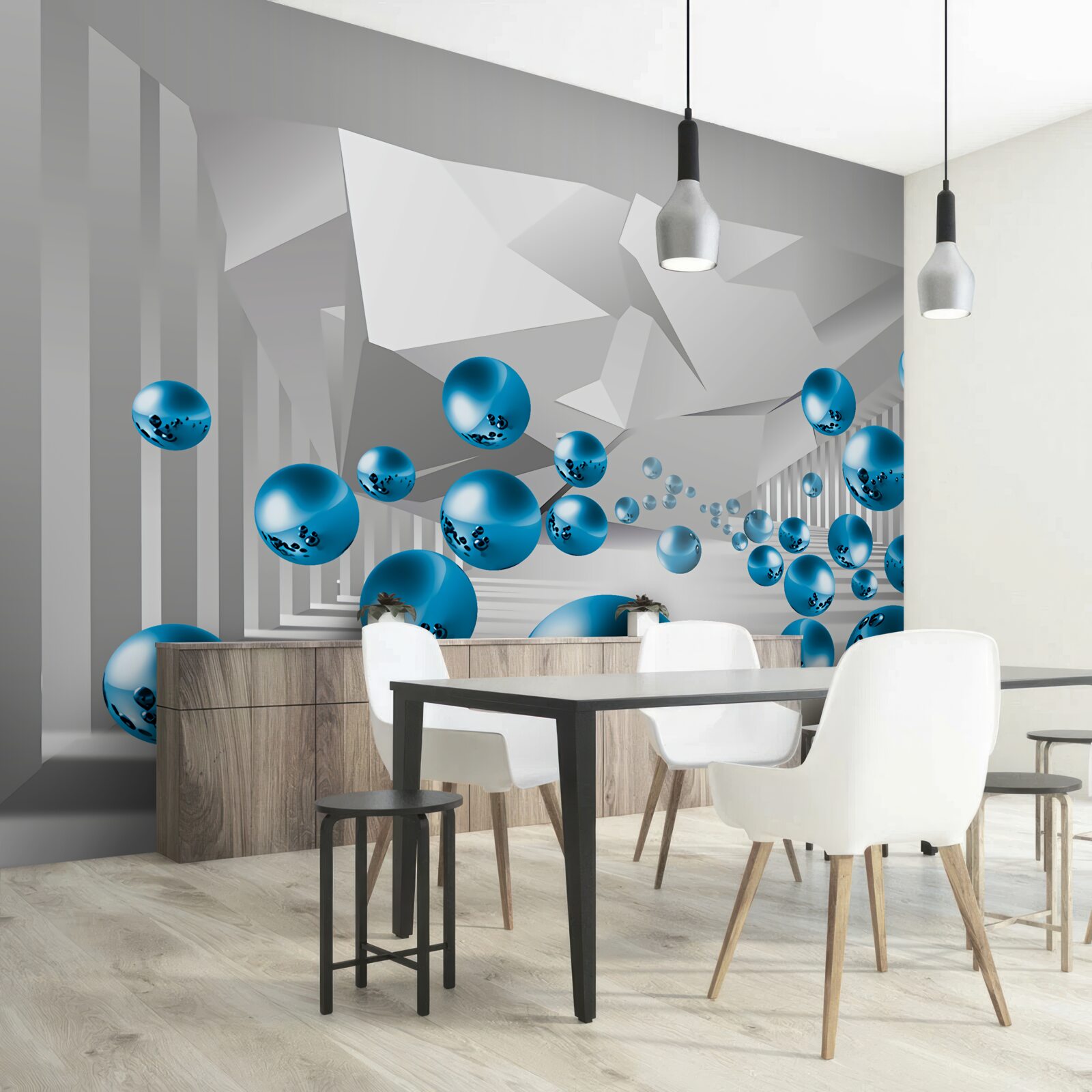 Fototapet bile albastre volumetrice în coridor