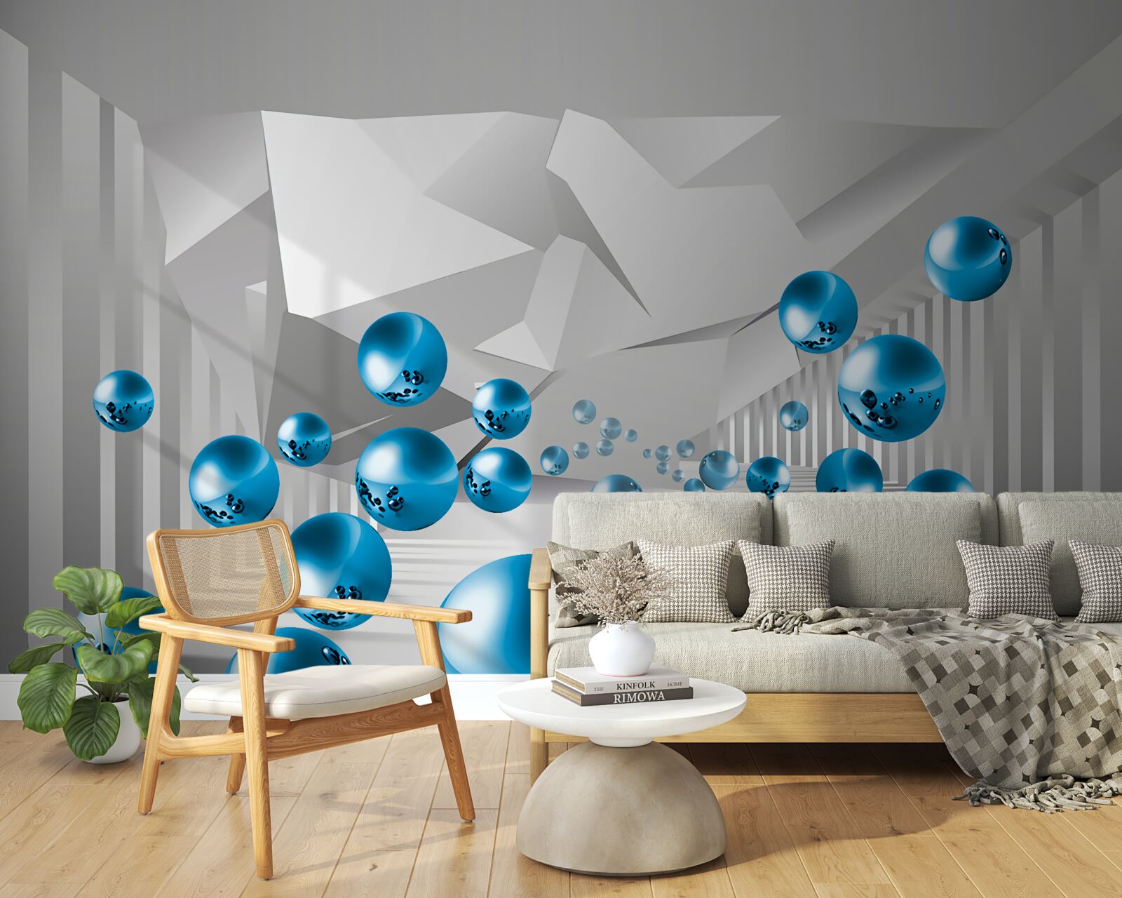 Fototapet bile albastre volumetrice în coridor