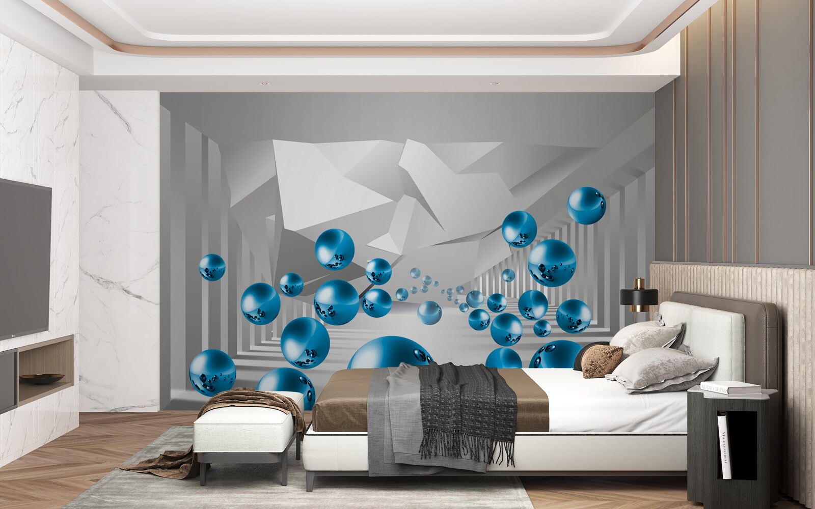Fototapet bile albastre volumetrice în coridor