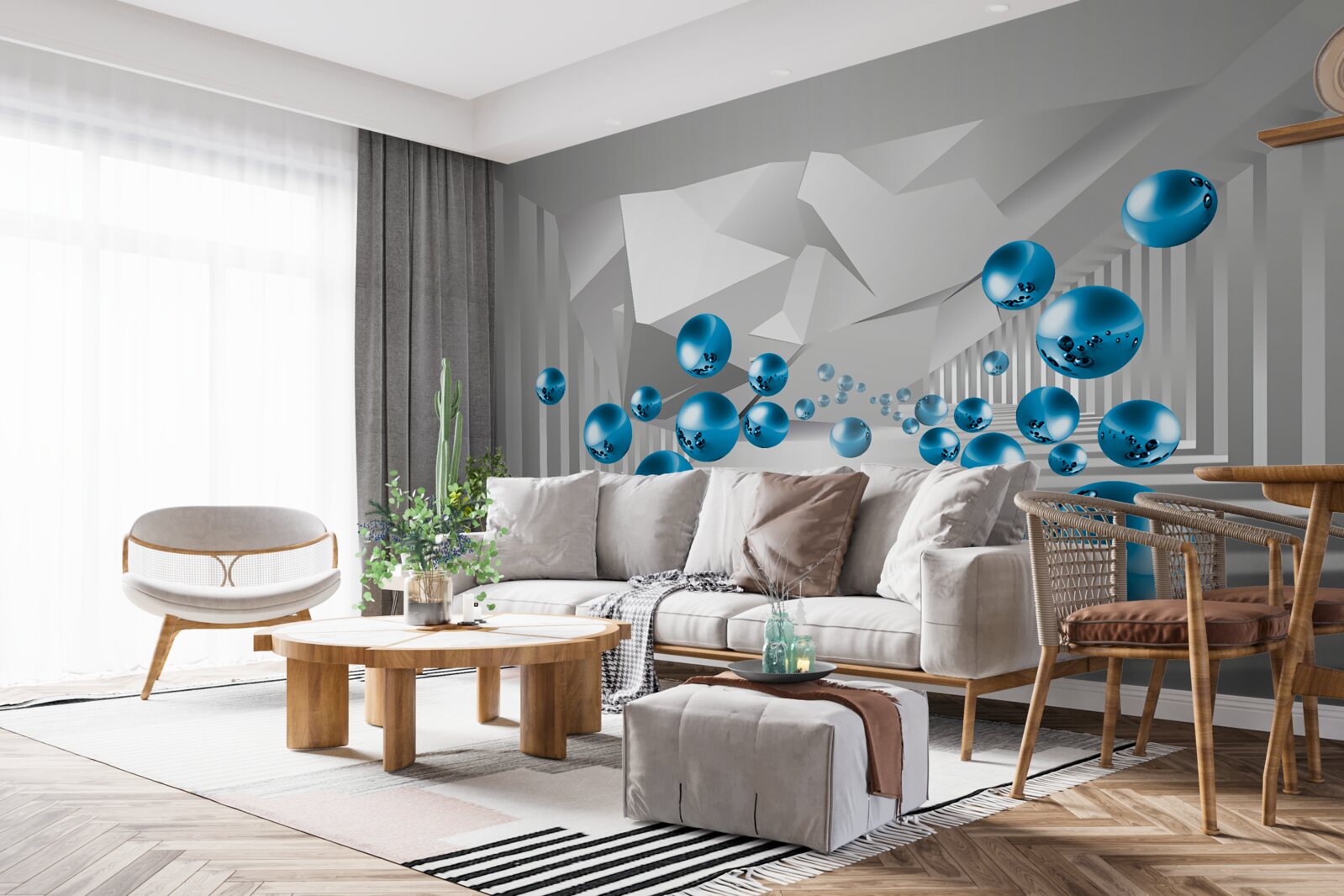 Fototapet bile albastre volumetrice în coridor