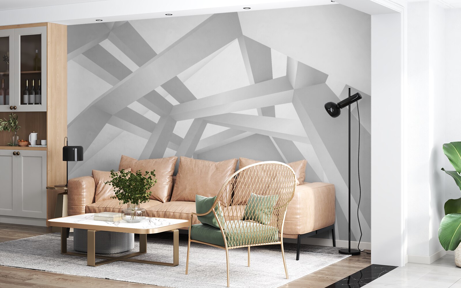 Fototapet compoziție abstractă volumetrică în gri