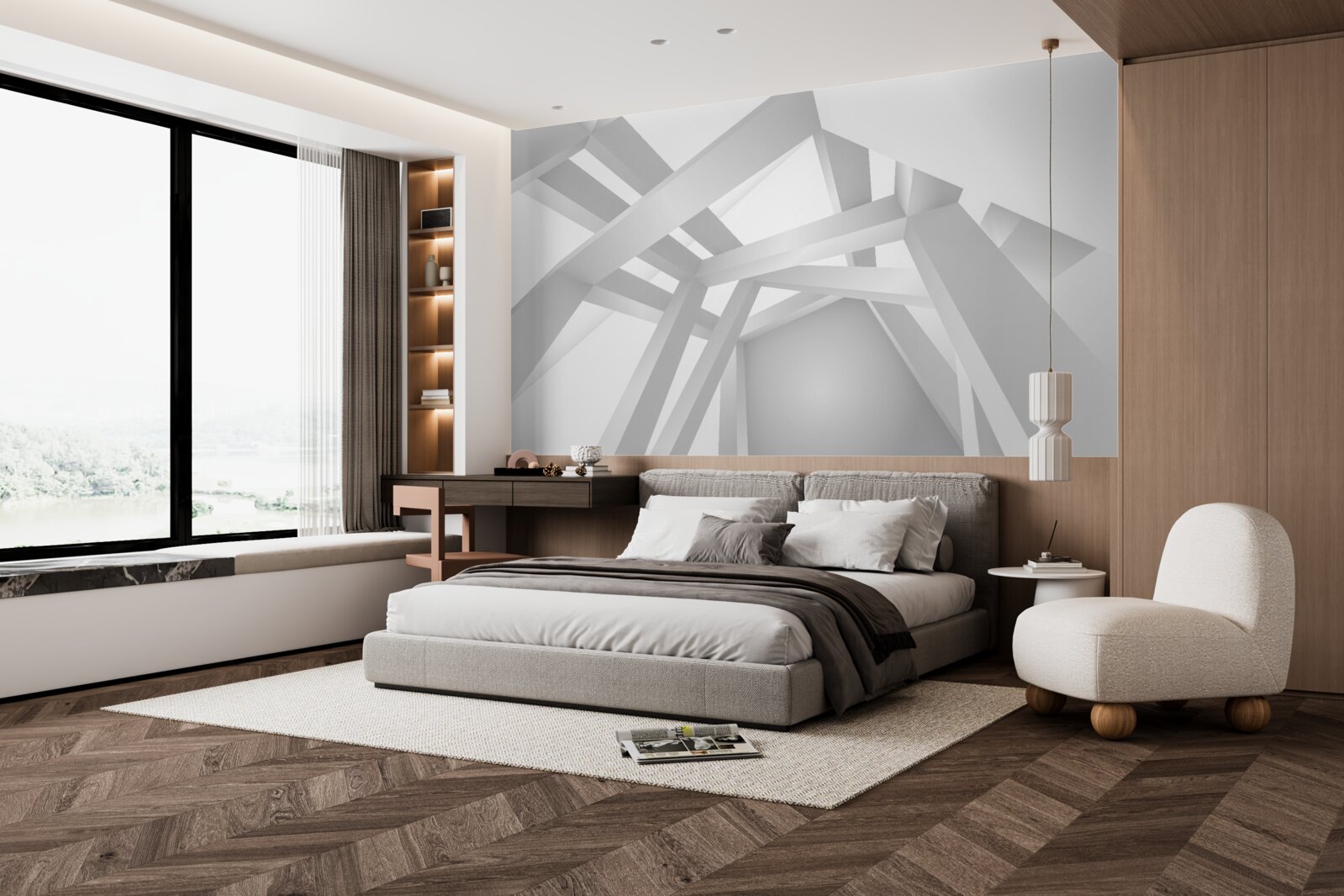 Fototapet compoziție abstractă volumetrică în gri