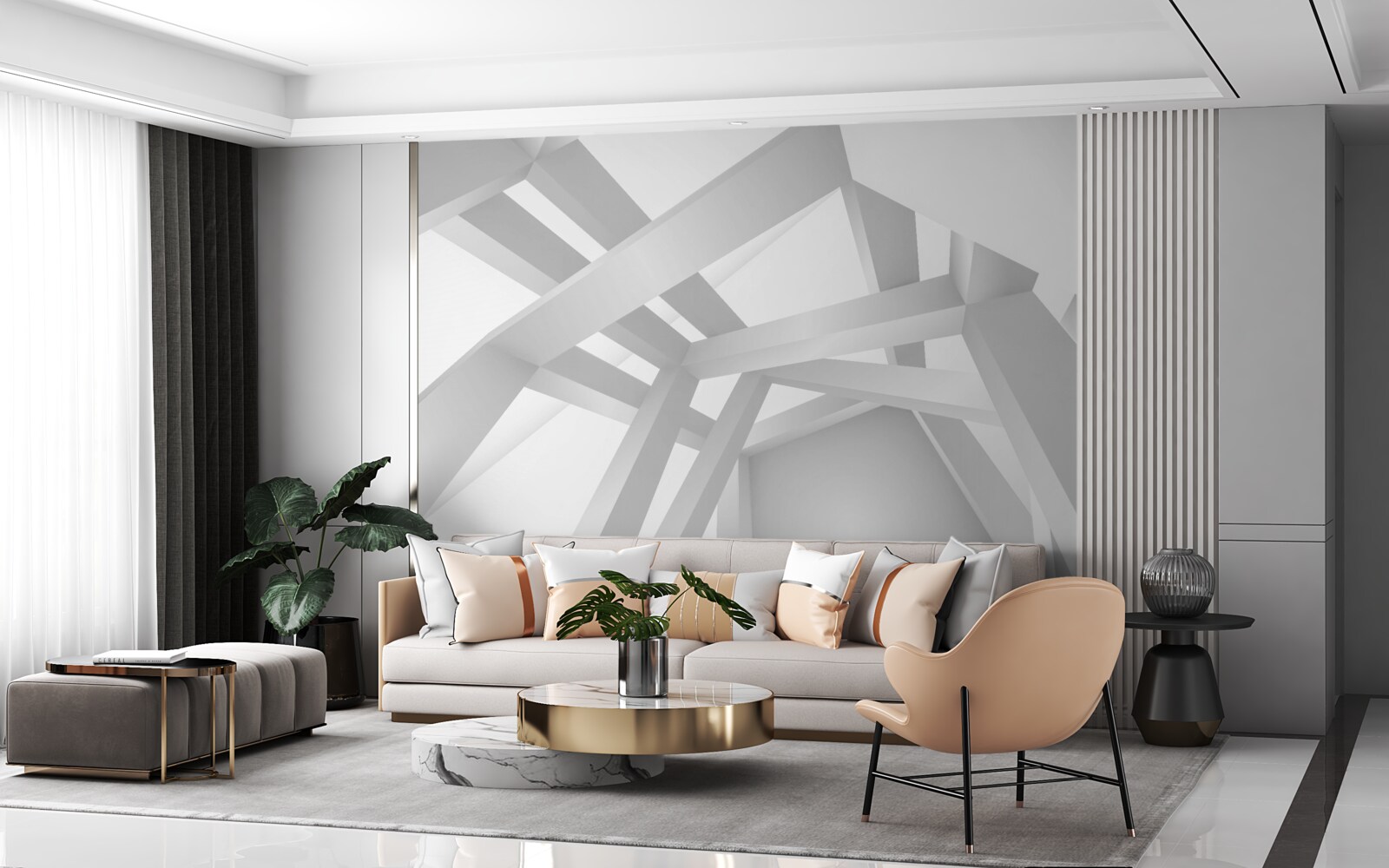 Fototapet compoziție abstractă volumetrică în gri