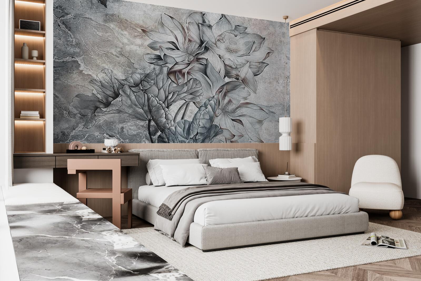 Fototapet flori mari de formă neobișnuită, desenate manual