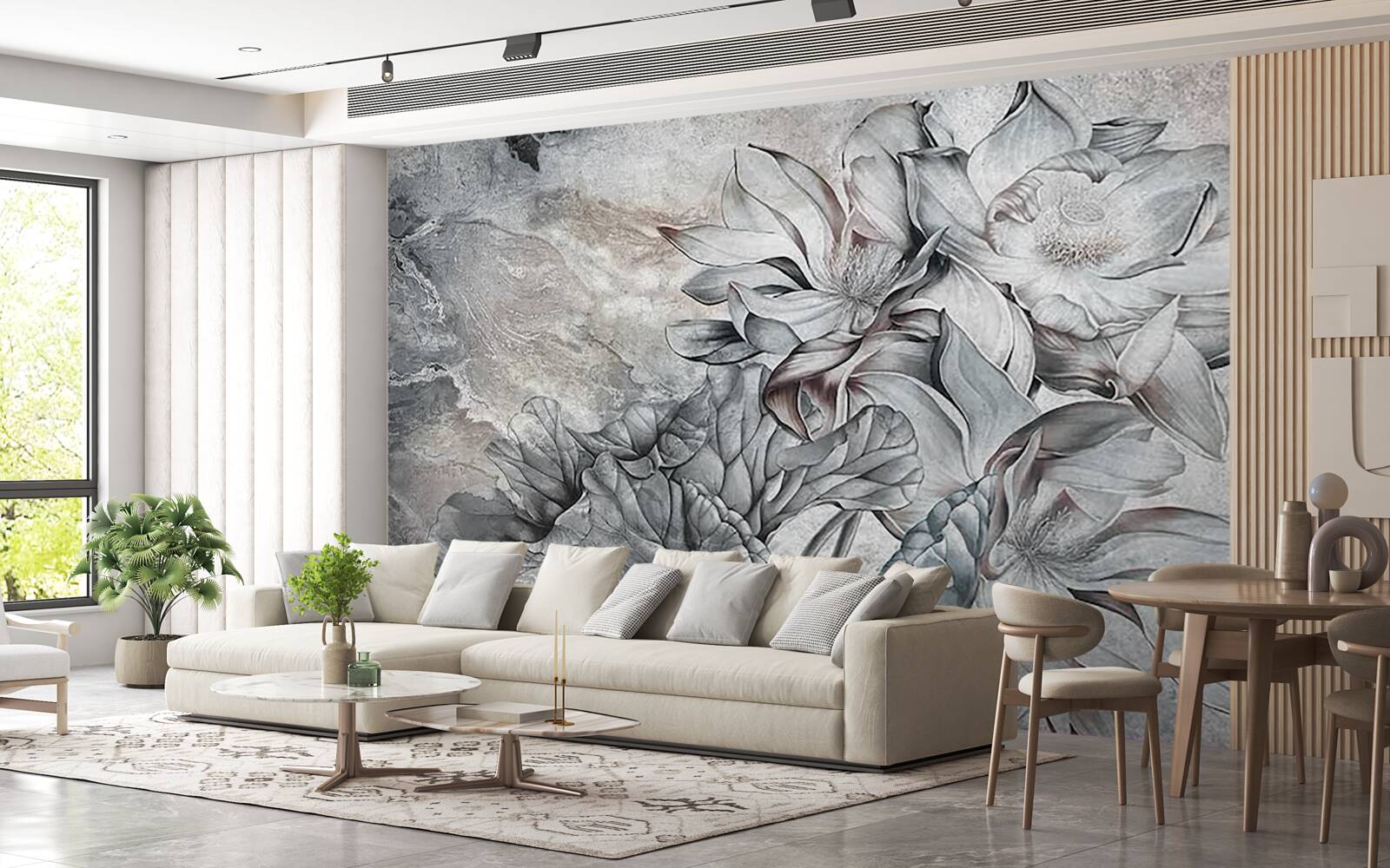 Fototapet flori mari de formă neobișnuită, desenate manual