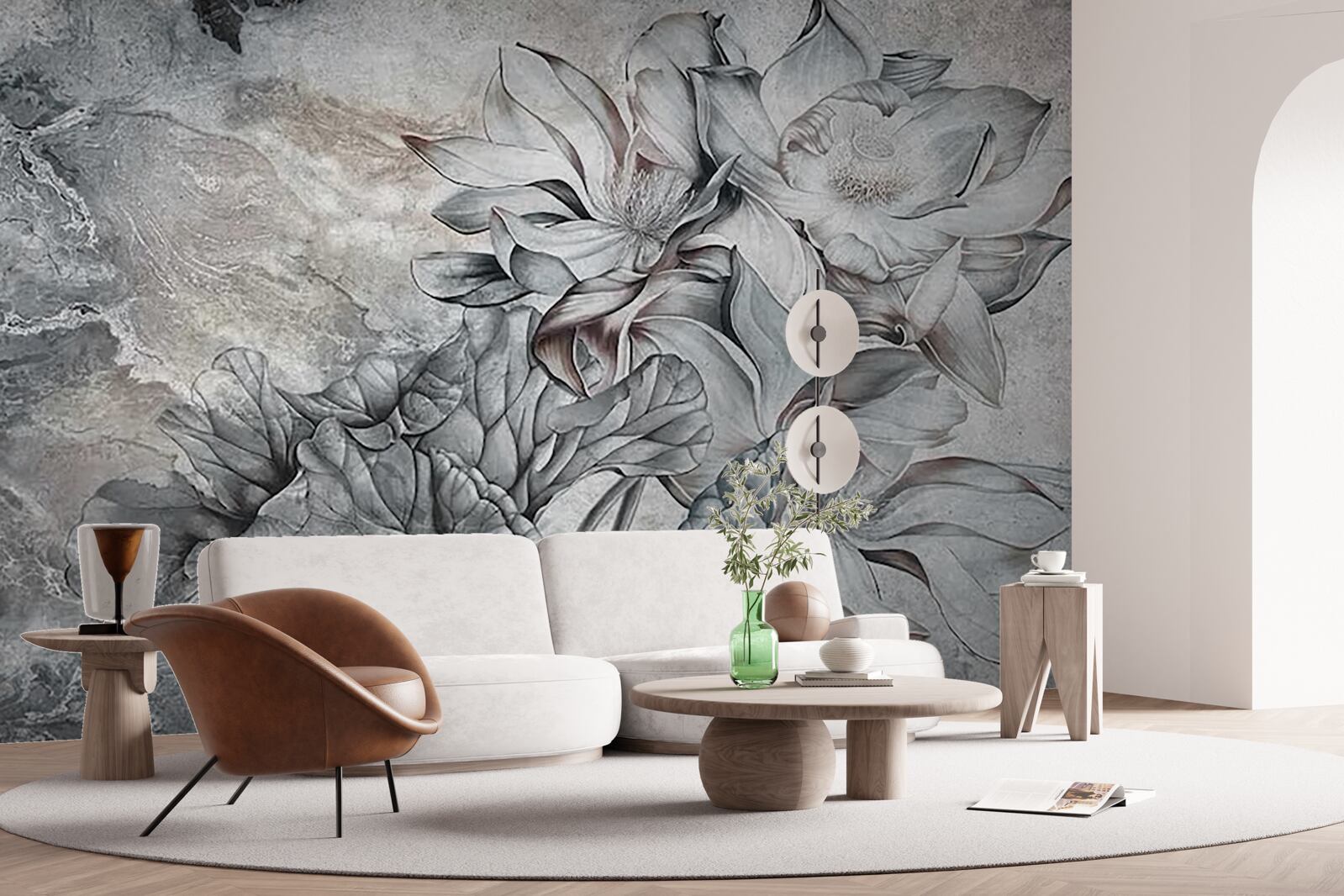 Fototapet flori mari de formă neobișnuită, desenate manual