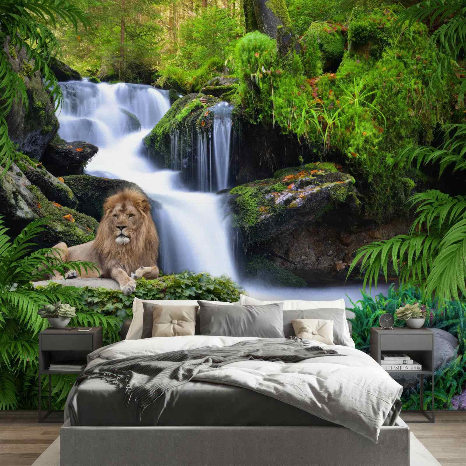 Fototapet există un leu la cascadă