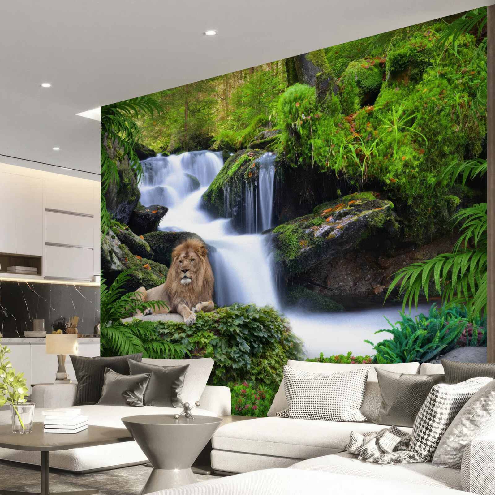 Fototapet există un leu la cascadă