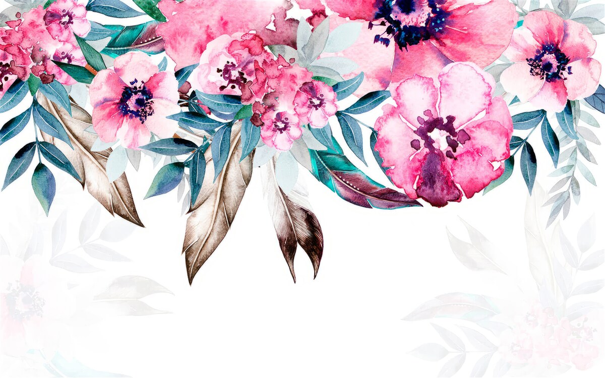 Fototapet flori pictate în nuanțe de roz