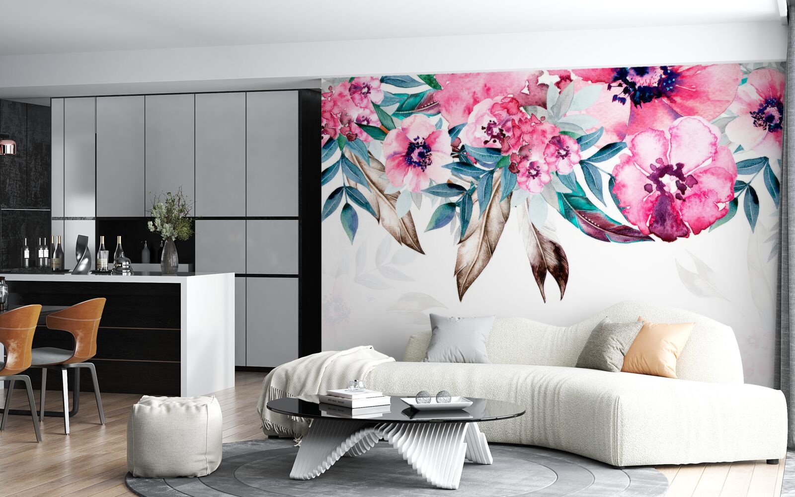 Fototapet flori pictate în nuanțe de roz