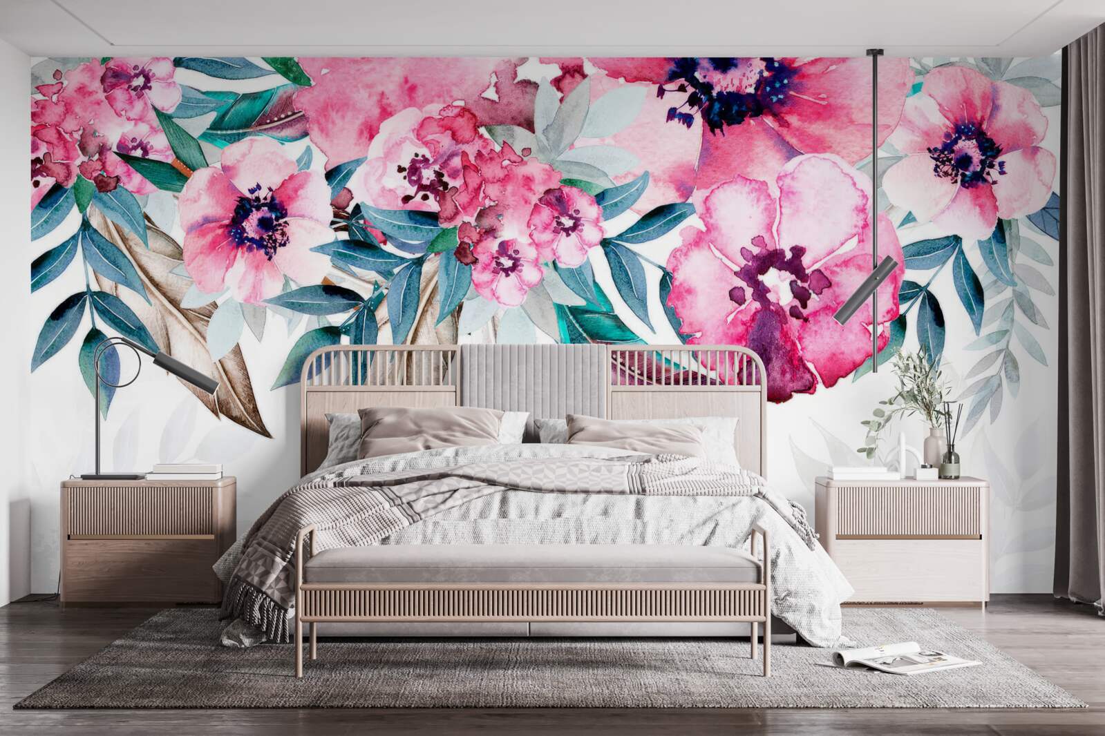 Fototapet flori pictate în nuanțe de roz