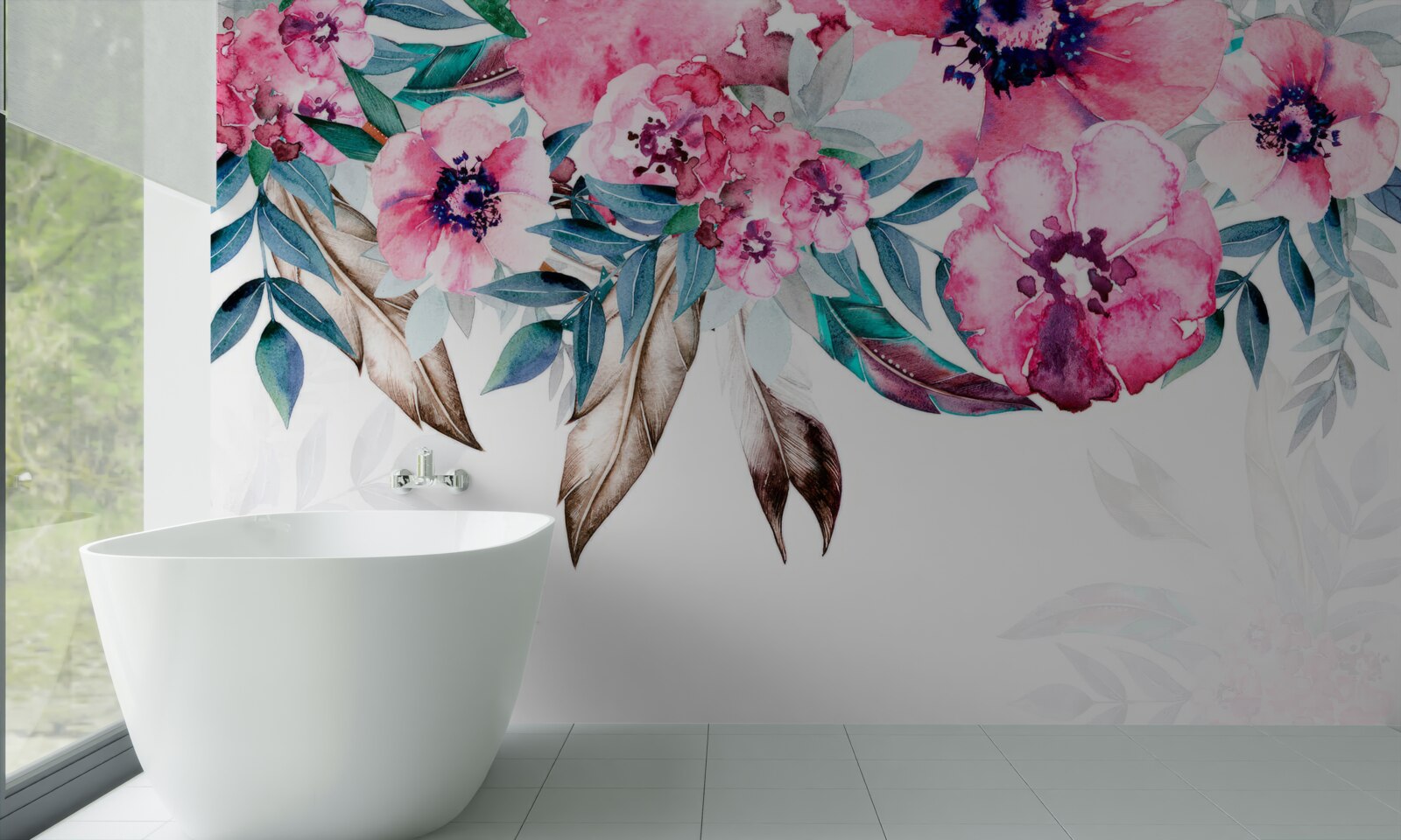 Fototapet flori pictate în nuanțe de roz