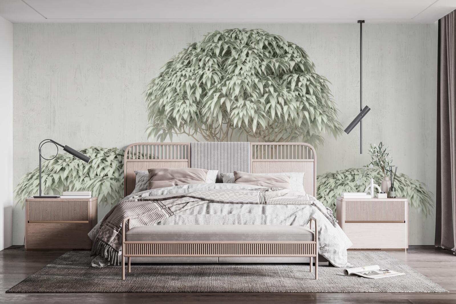 Fototapet copac cu frunze pe un fundal gri