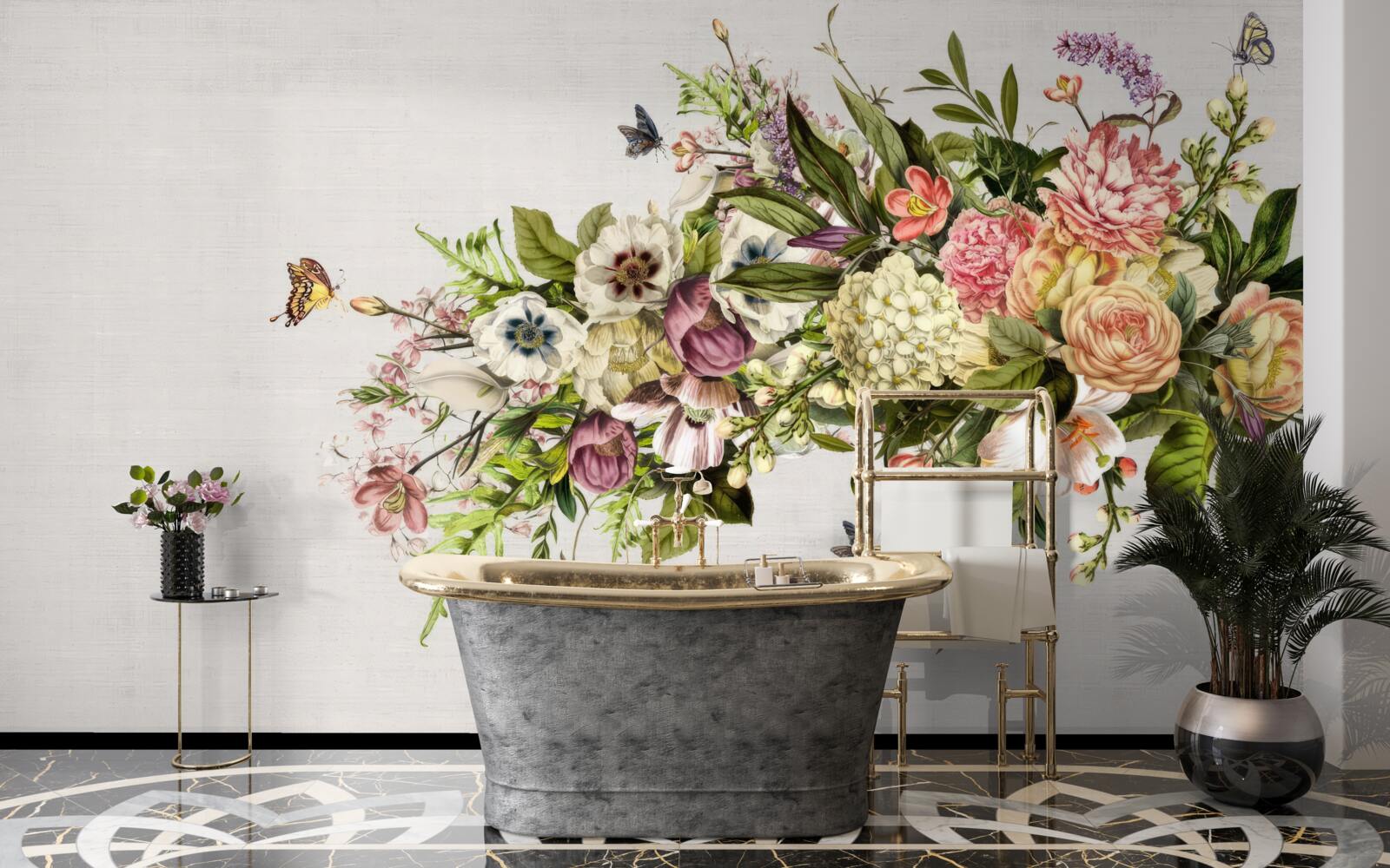 Fototapet fluturii zboară pe flori frumoase