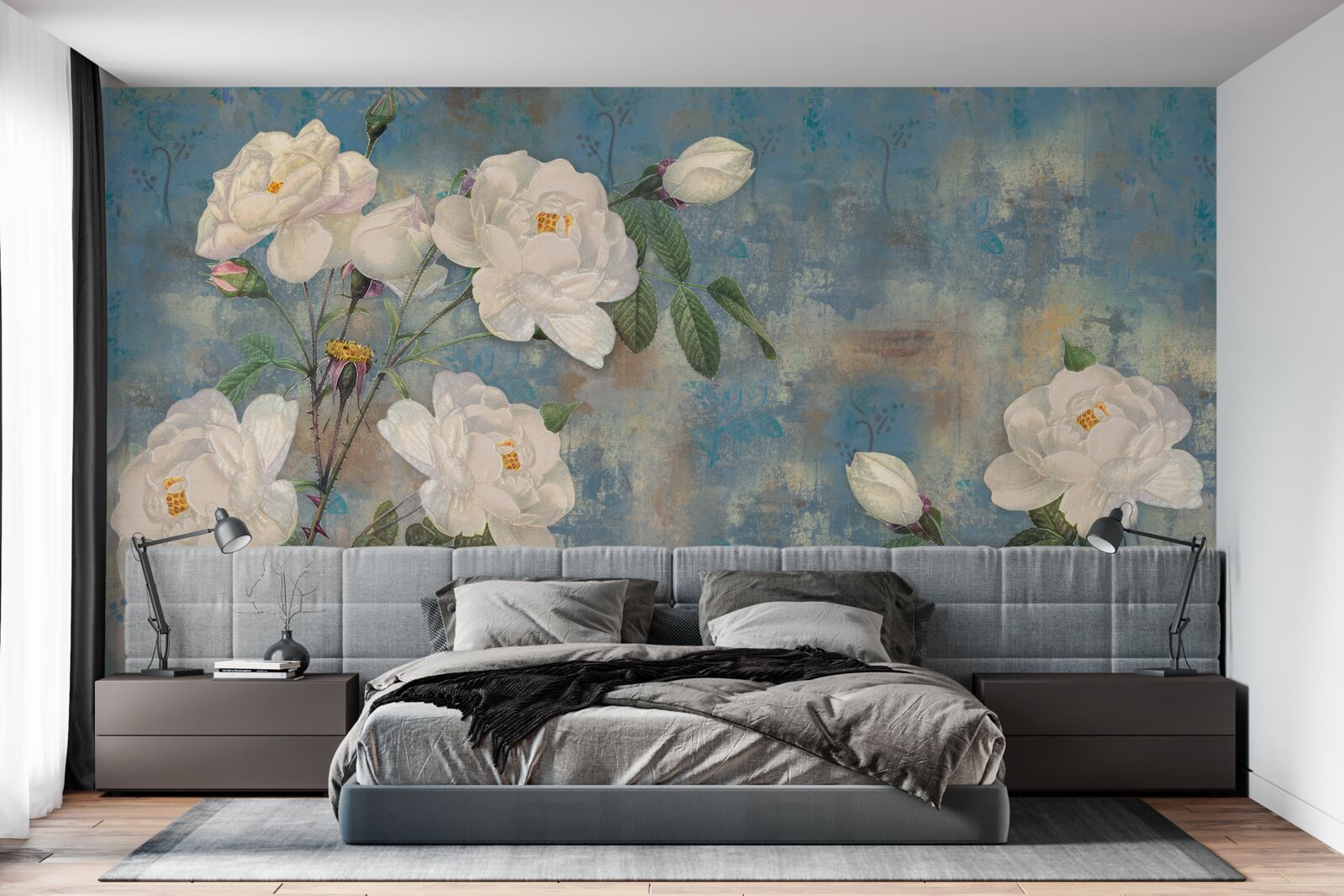 Fototapet trandafiri albi pe ramuri