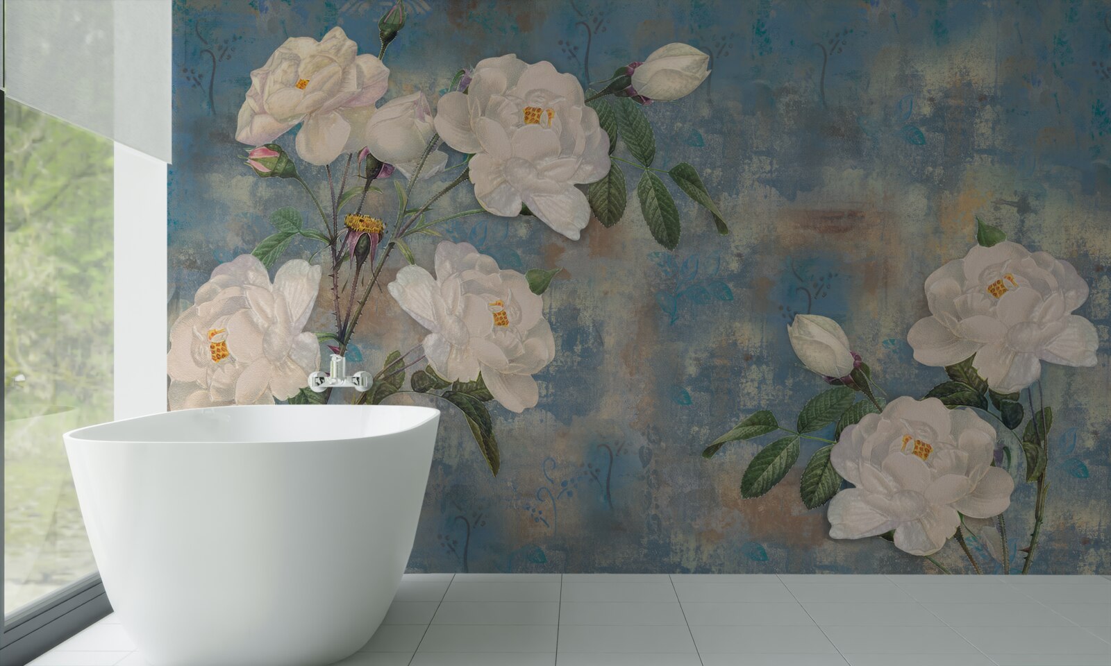 Fototapet trandafiri albi pe ramuri