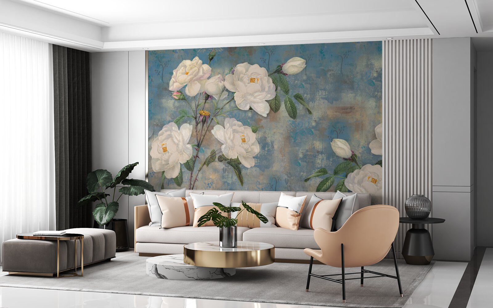 Fototapet trandafiri albi pe ramuri