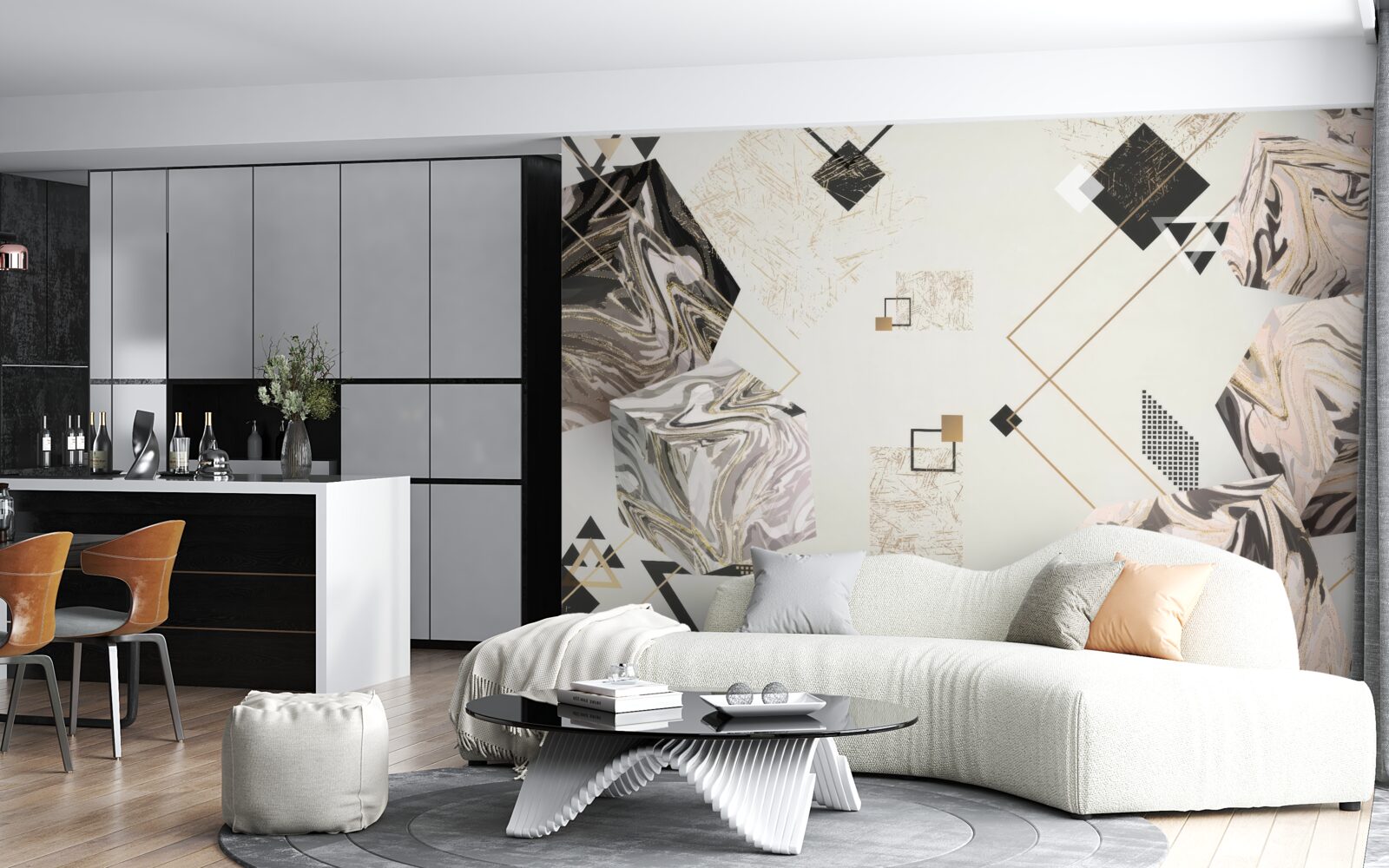 Fototapet cuburi cu dungi cu efect 3d