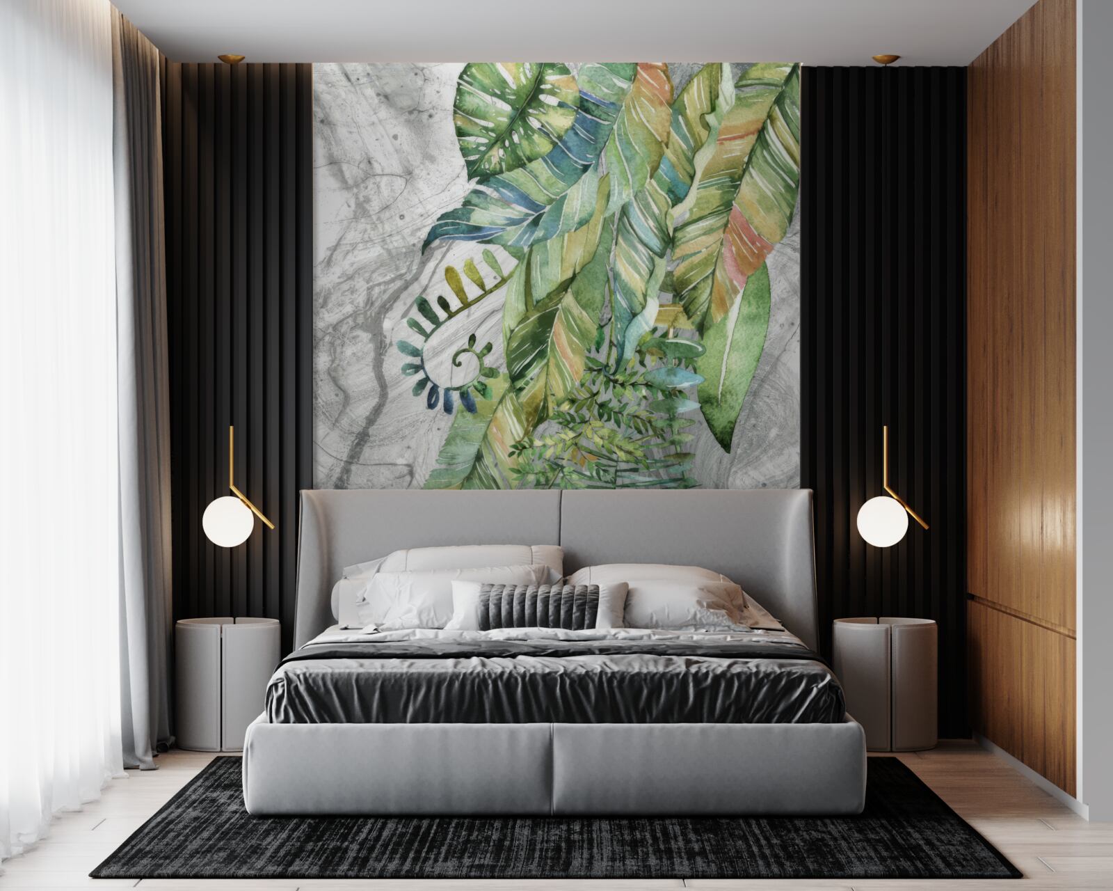 Fototapet frunze de diferite tipuri pe un fundal gri