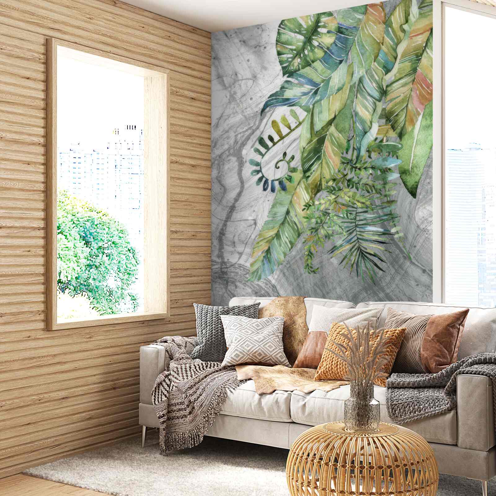 Fototapet frunze de diferite tipuri pe un fundal gri