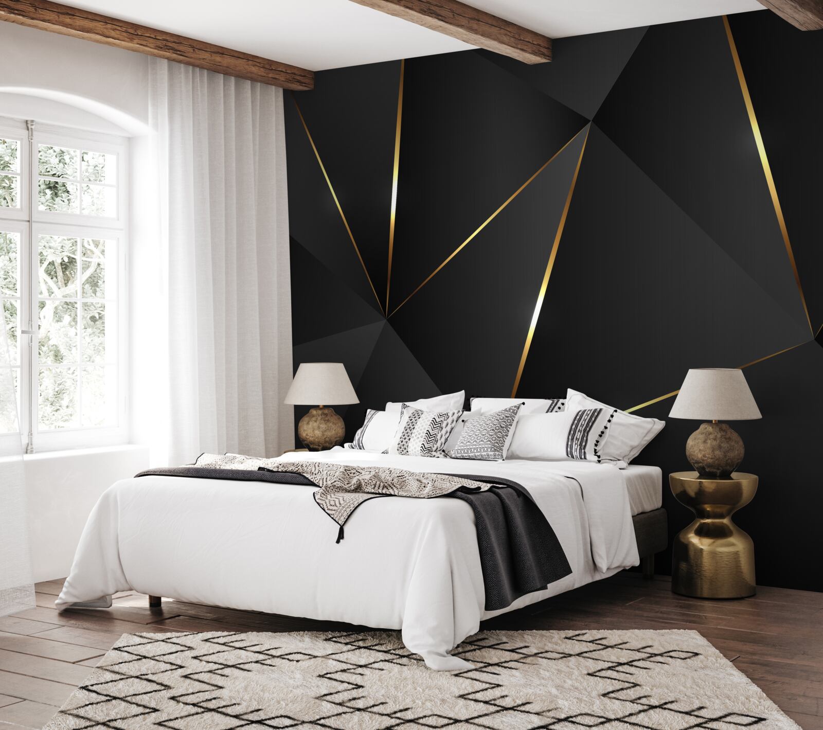 Fototapet figuri tridimensionale în nuanțe de negru și auriu