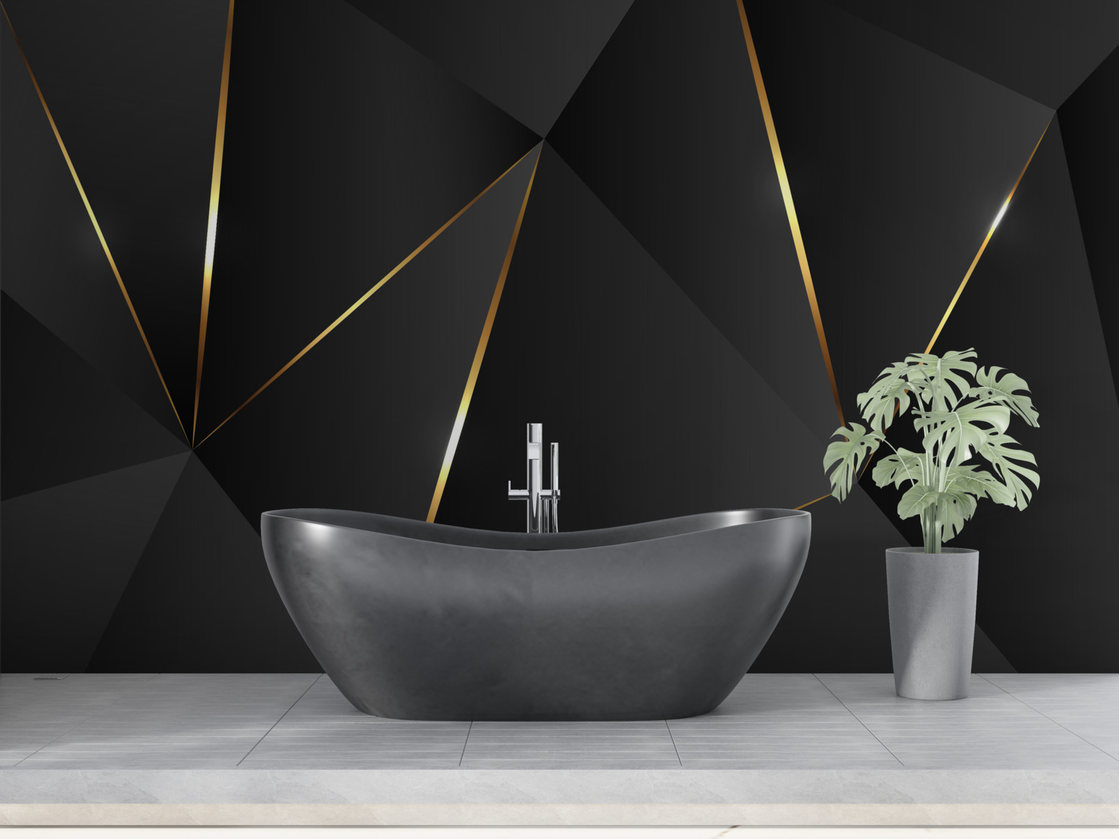 Fototapet figuri tridimensionale în nuanțe de negru și auriu