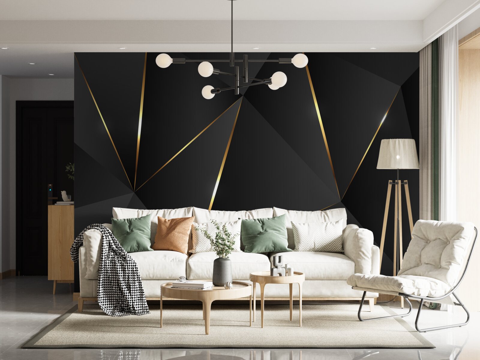 Fototapet figuri tridimensionale în nuanțe de negru și auriu