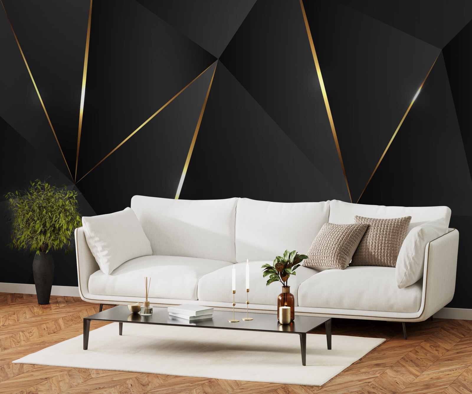 Fototapet figuri tridimensionale în nuanțe de negru și auriu