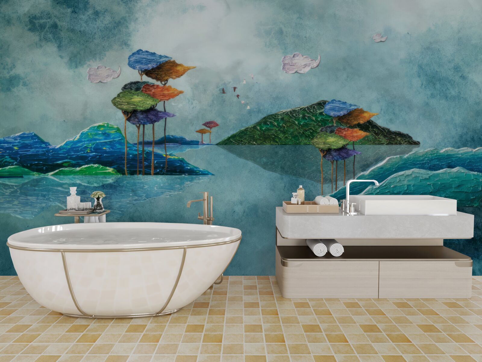 Fototapet insula descrisă în pictură