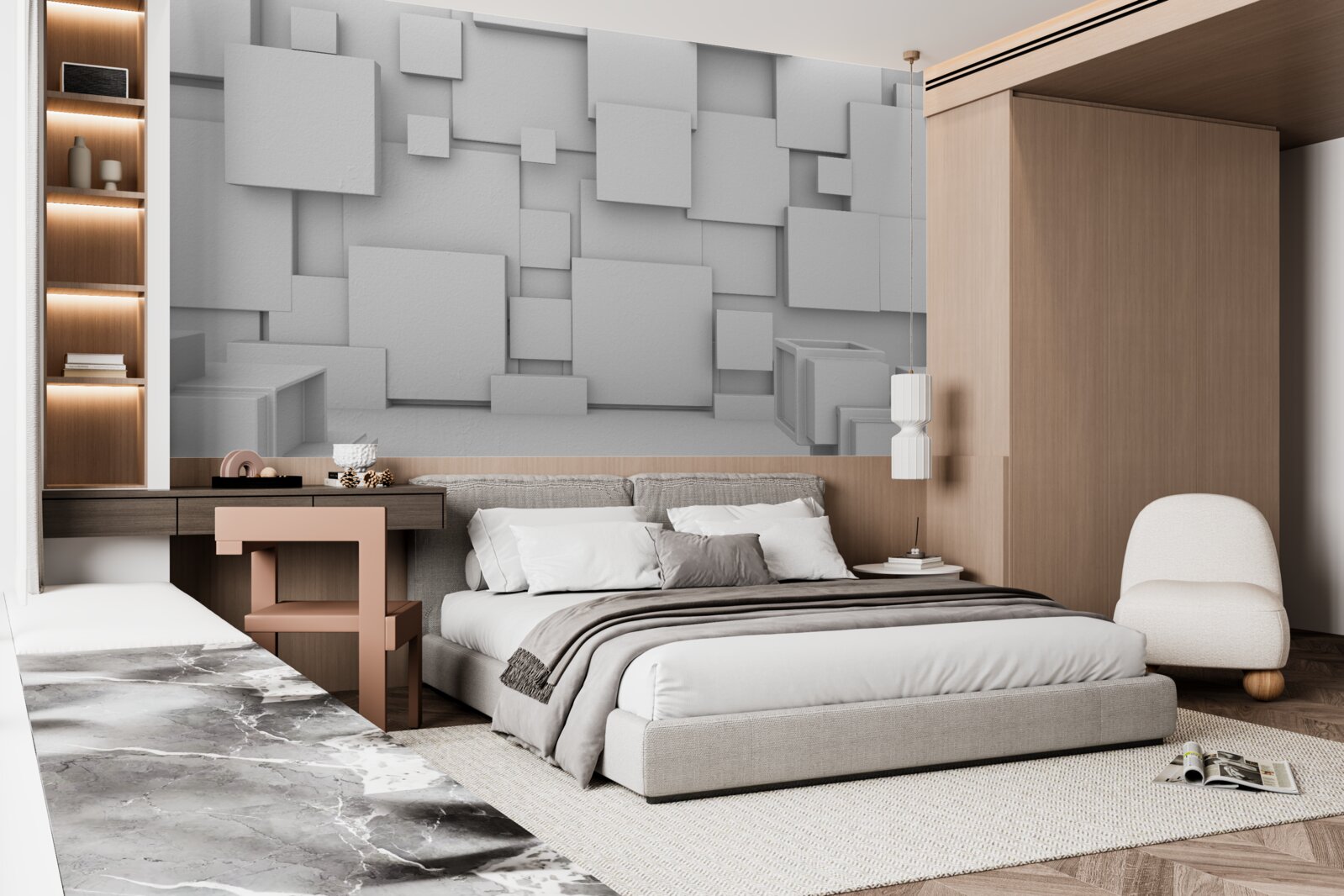 Fototapet pătrate volumetrice albe