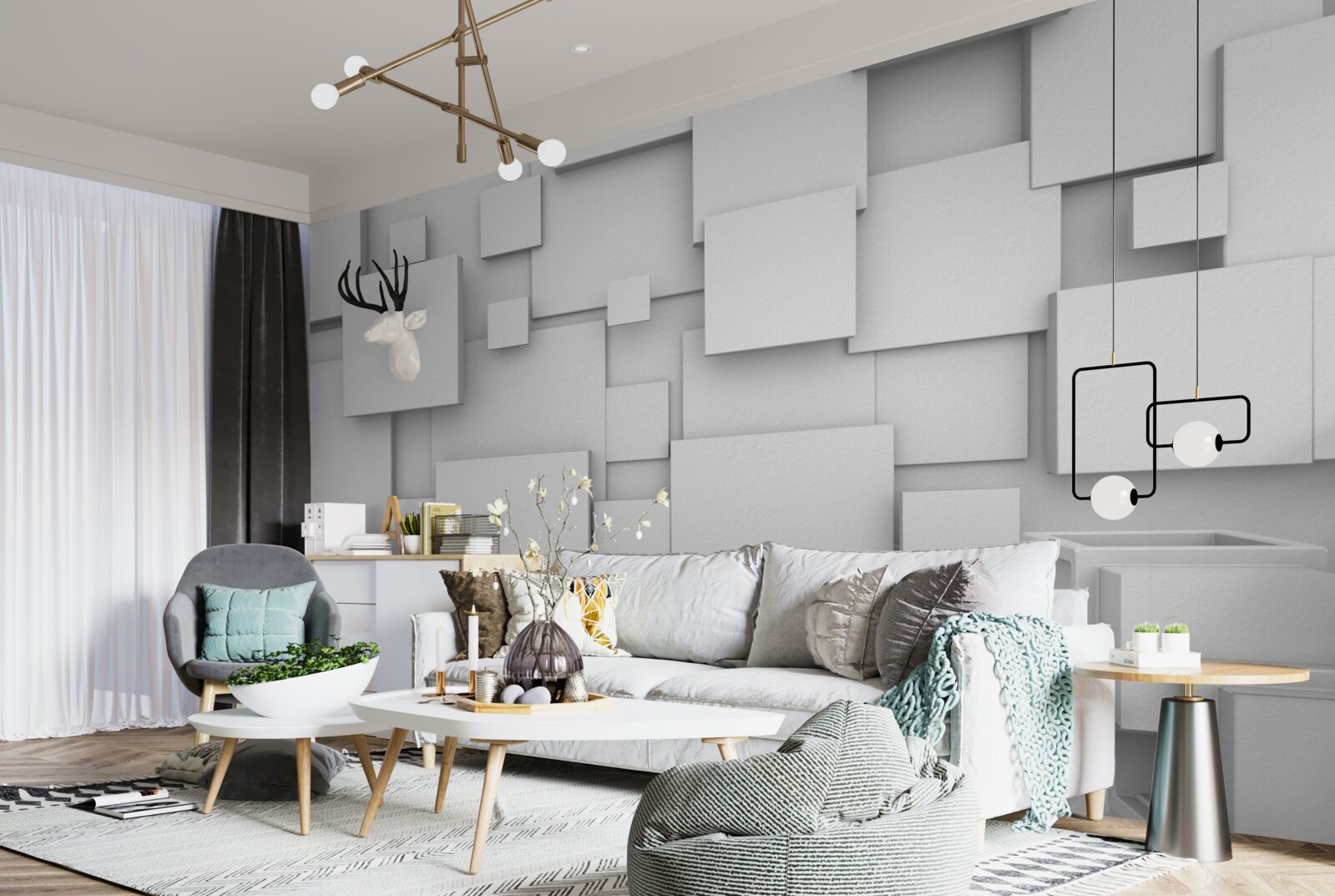 Fototapet pătrate volumetrice albe