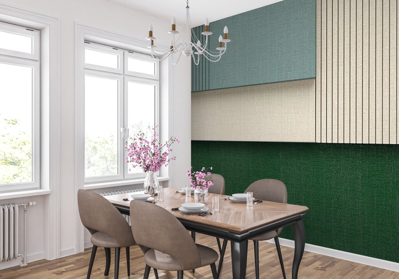 Fototapet pătrate în albastru, bej și verde