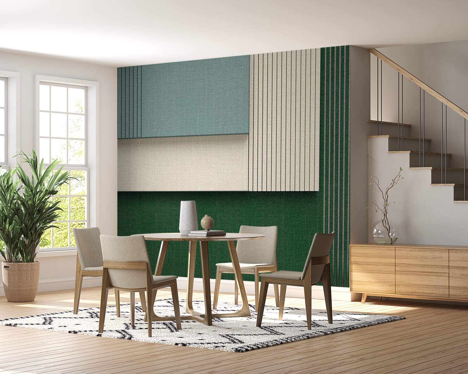 Fototapet pătrate în albastru, bej și verde