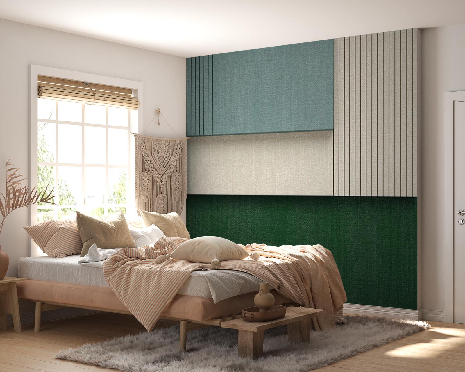 Fototapet pătrate în albastru, bej și verde