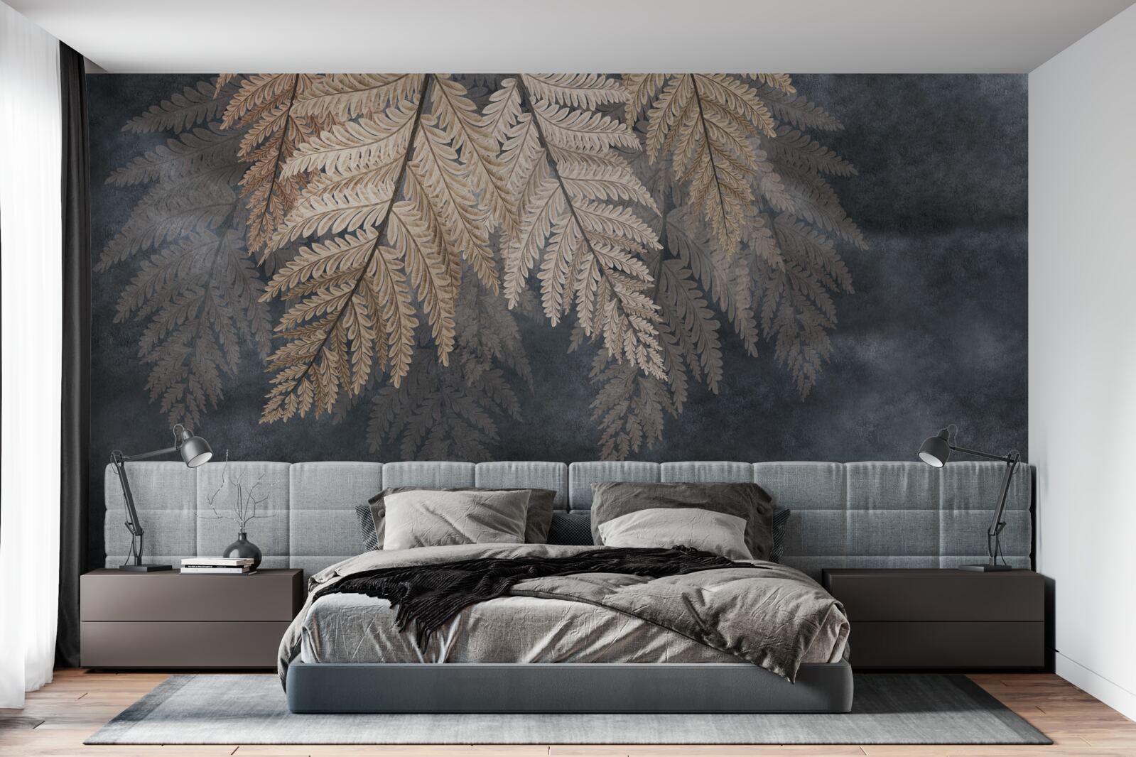 Fototapet frunze care cad pe un fundal întunecat