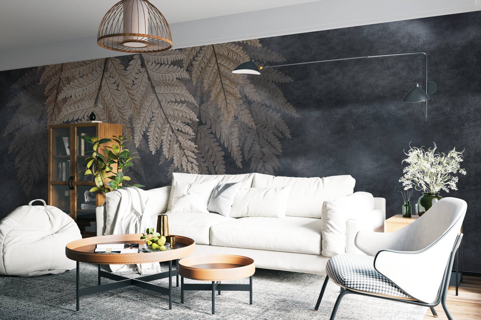 Fototapet frunze care cad pe un fundal întunecat