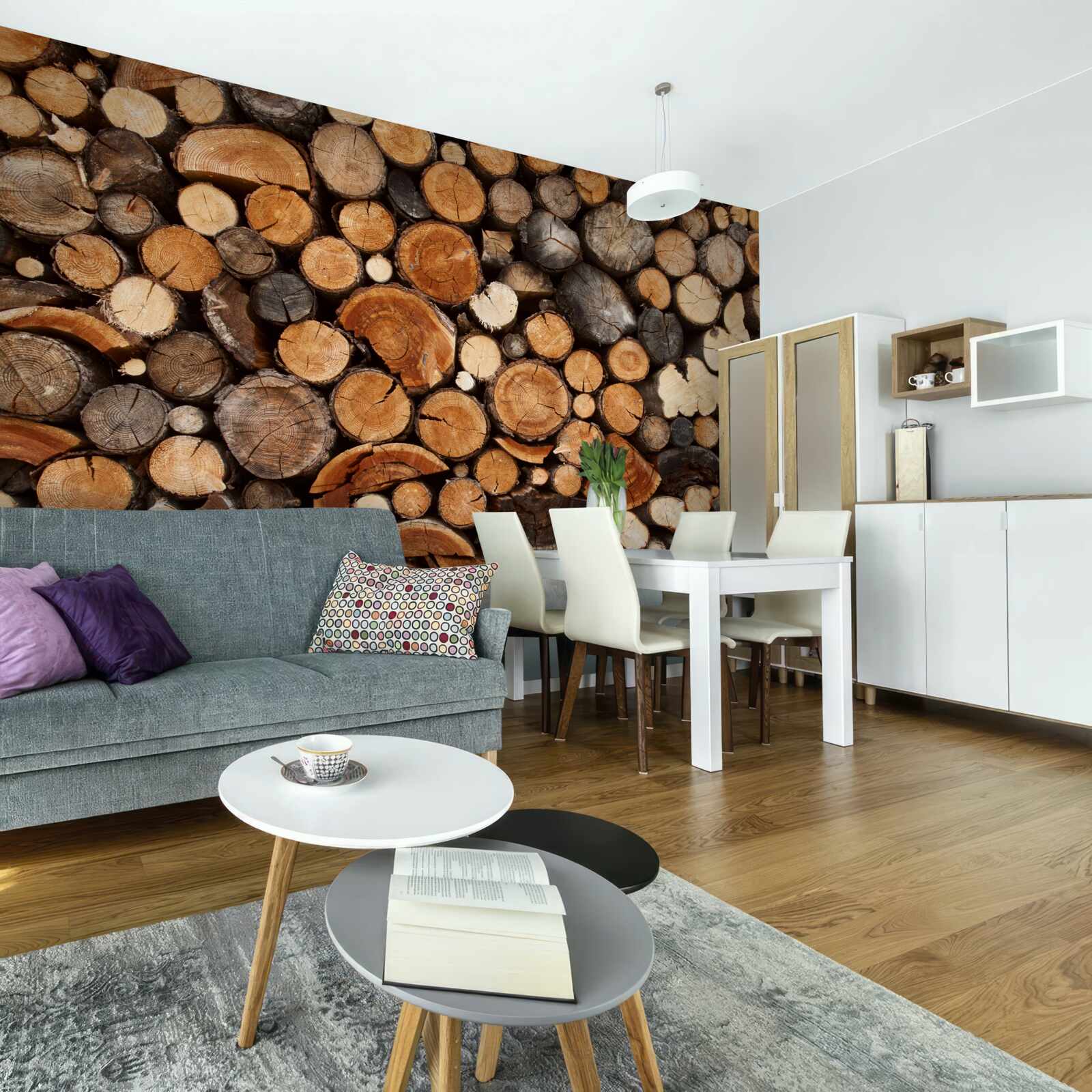 Fototapet diverse bușteni de lemn