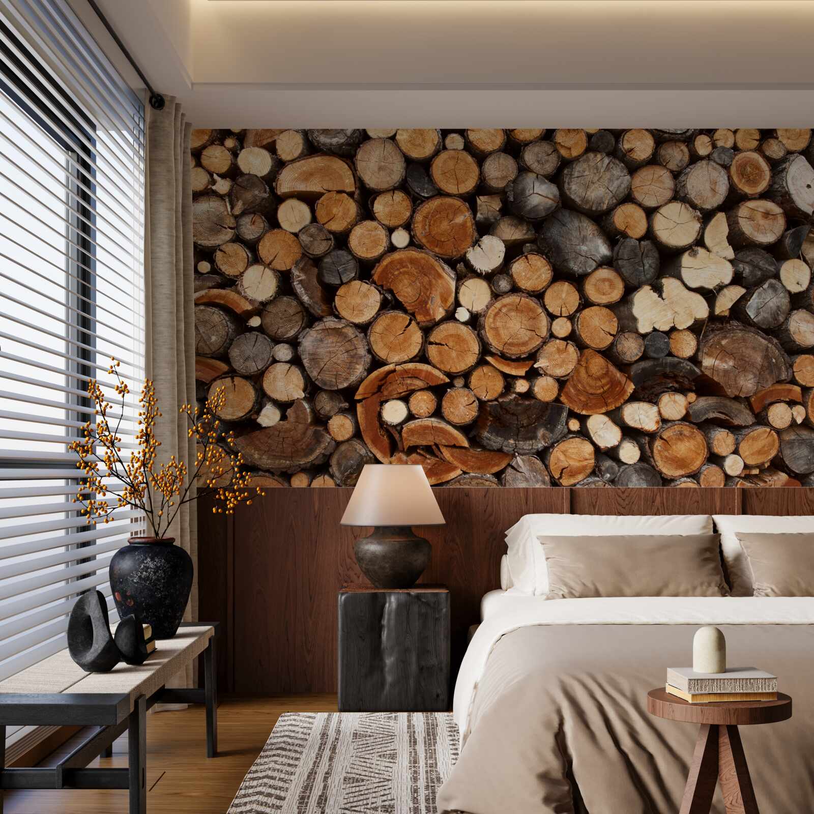 Fototapet diverse bușteni de lemn