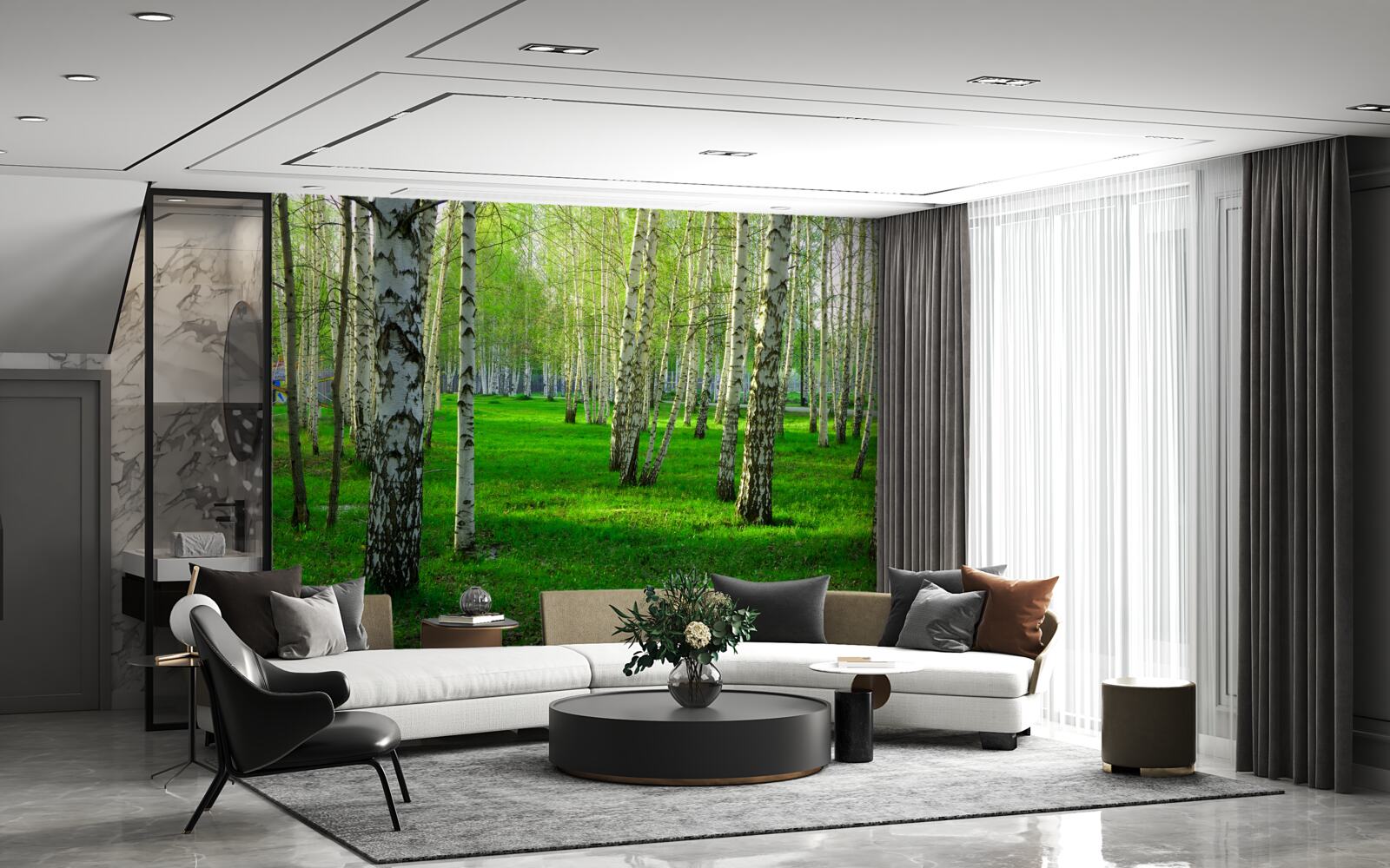 Fototapet iarbă verde și copaci