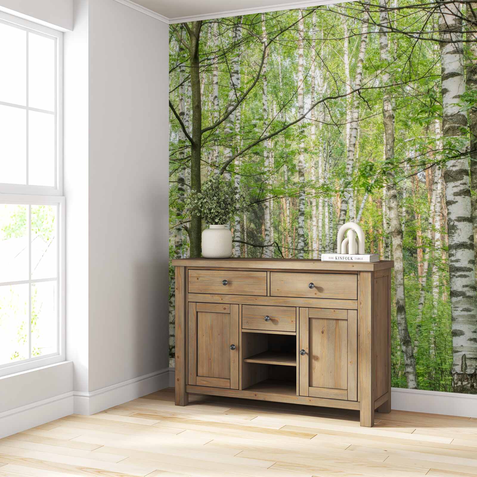 Fototapet pădure dens acoperită cu mesteceni